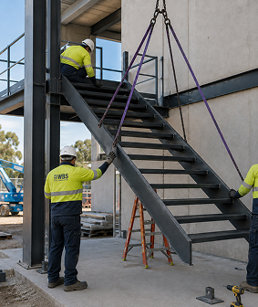 Steel staircase installation