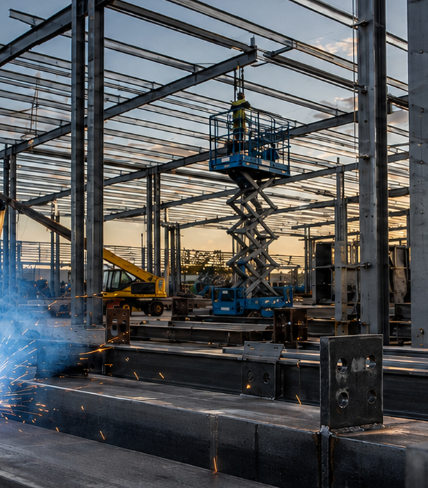 Structural steel fabrication on site